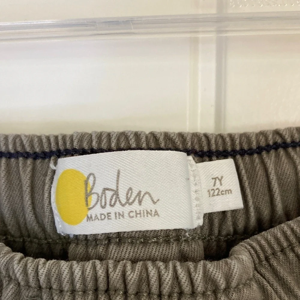 Boden Childrens Pull On Grey Green Elastic Waist Pants Size‎ 7Y Pockets Cotton